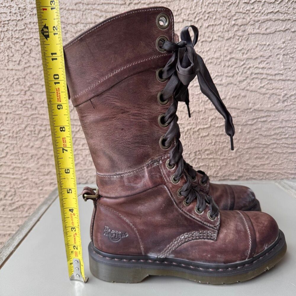 Dr. Martens Triumph Boots Womens Sz 8 Brown Pink Floral Foldover Tall Combat - Picture 16 of 16